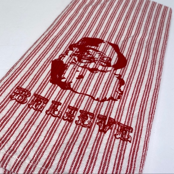Santa BELIEVE Red & White Striped Tea Towel Cotton 25" x 17" Christmas Holiday - Picture 2 of 4
